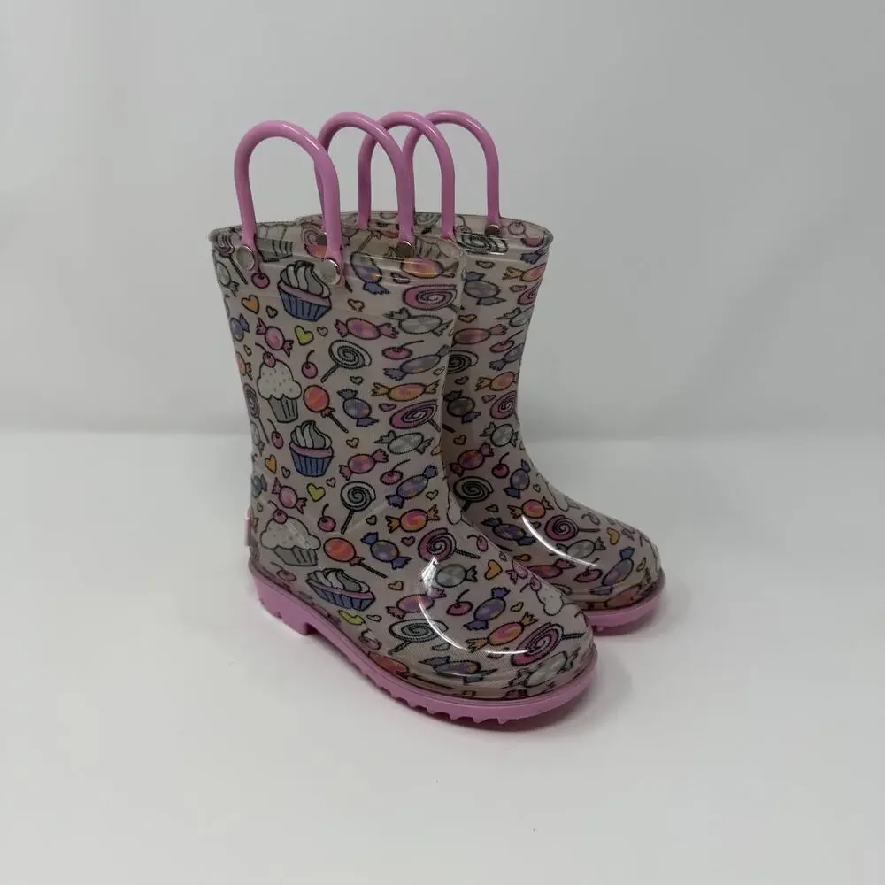 London Fog Candy Print Rain Boots Girls Size 7